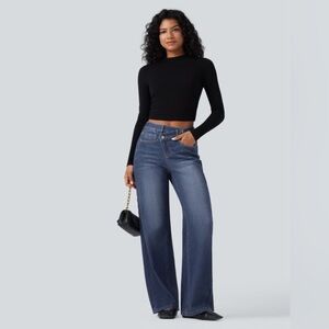 Halara Flex™ Asymmetric High Waisted Washed Casual Baggy Jeans with Pockets